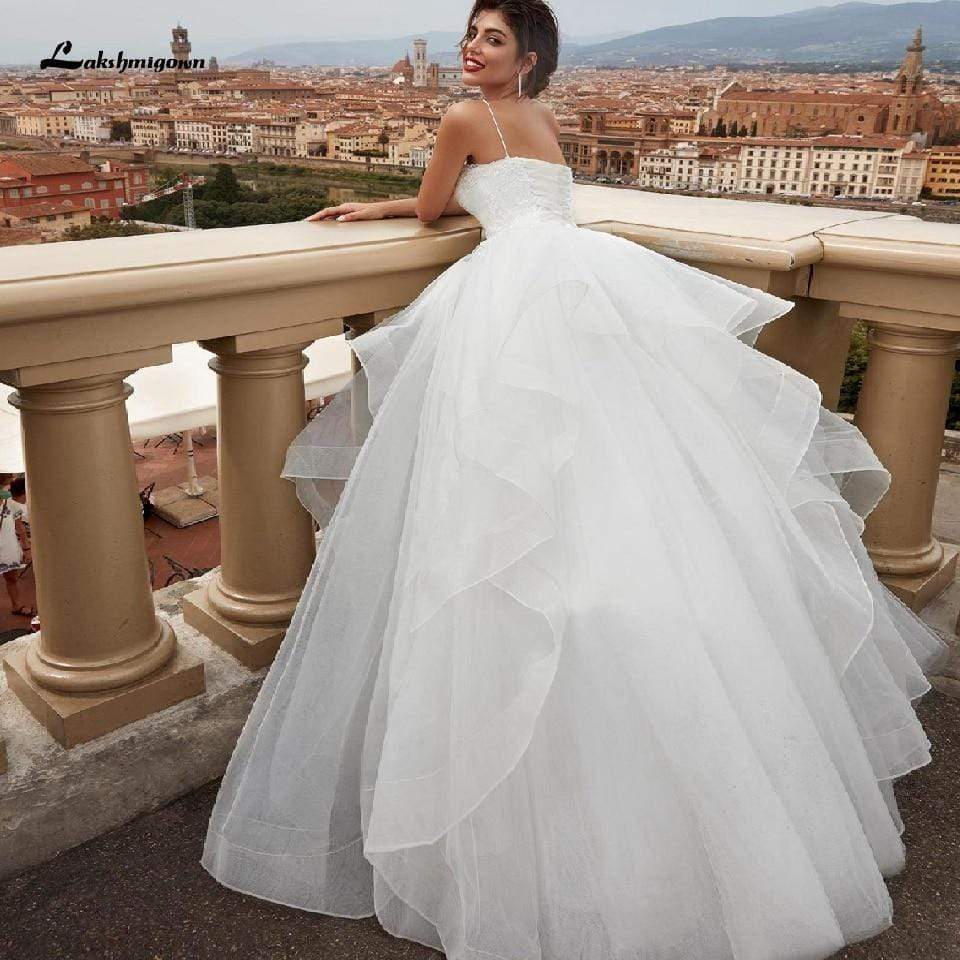 White Tulle Bridal Gown Wedding Dress Lace Up Back Vintage Plus Size Wedding Gowns Floor Length - ROYCEBRIDAL OFFICIAL STORE